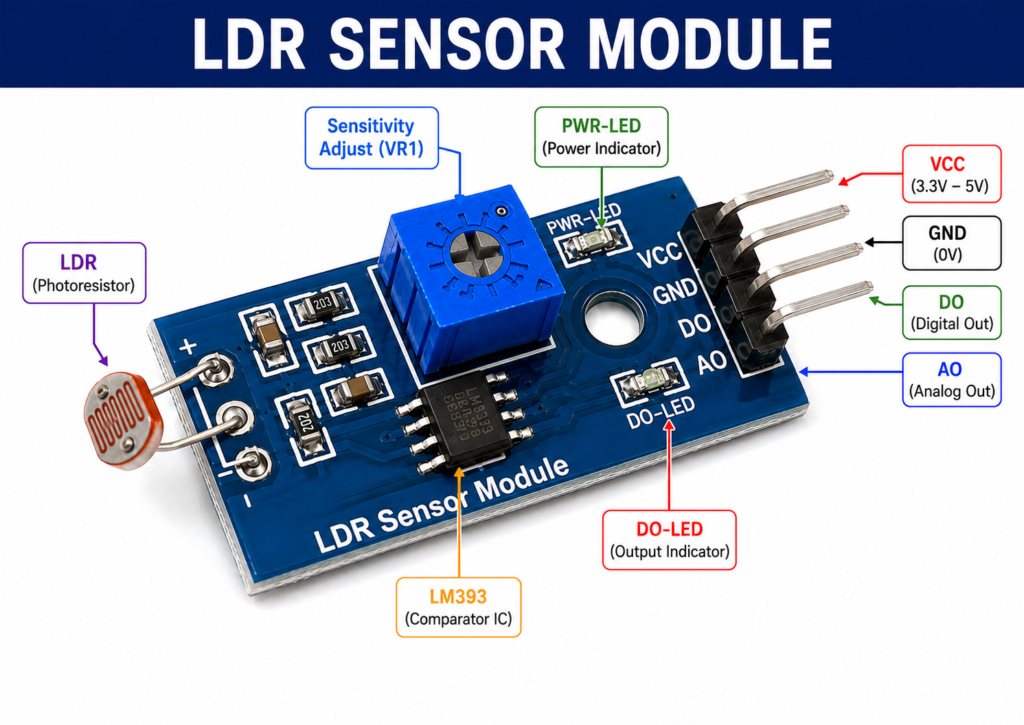 LDR Light Sensor Module | LM393 Photosensitive Sensor