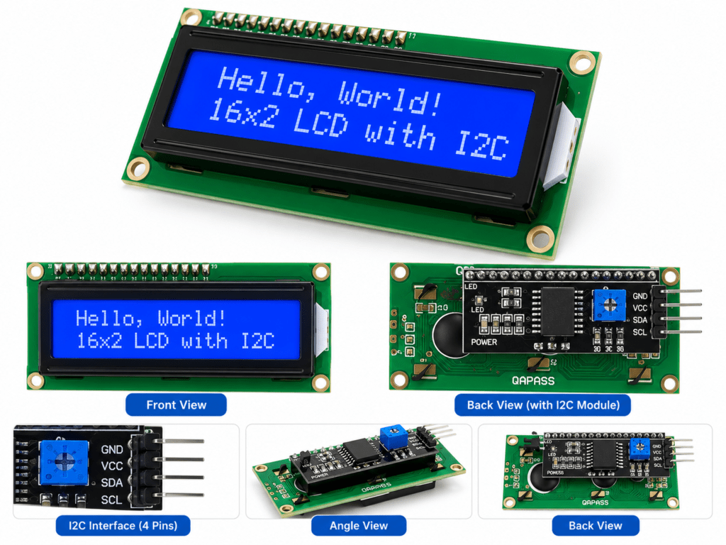 16x2 LCD Display with I2C Module – 5V Character LCD for Arduino, ESP32
