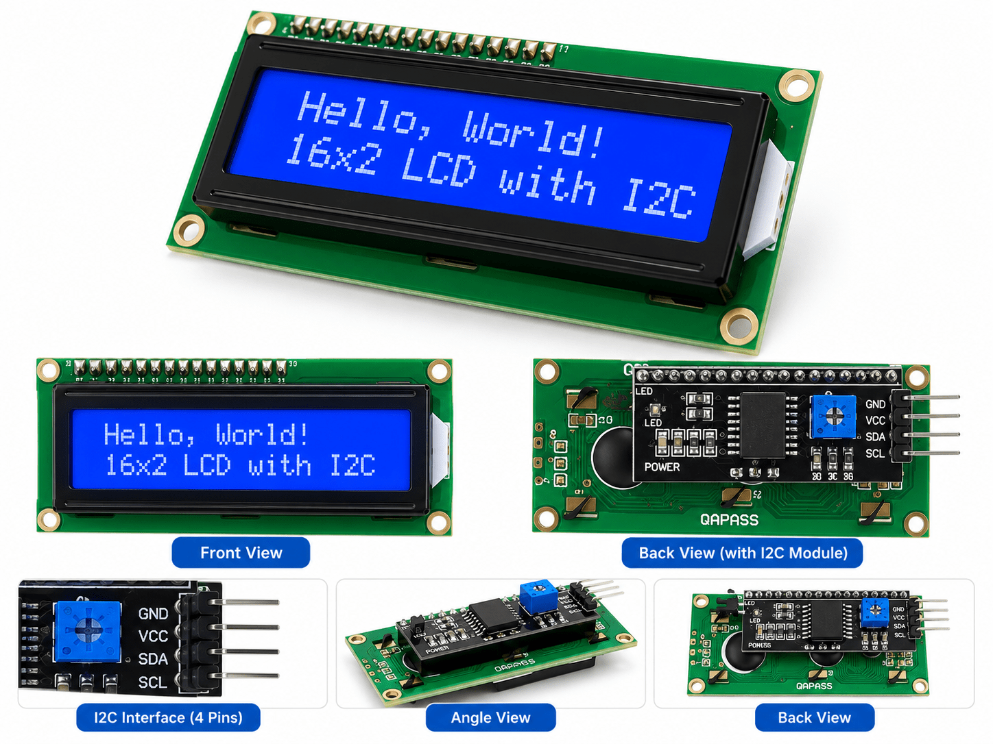 16x2 LCD Display with I2C Module – 5V Character LCD for Arduino, ESP32