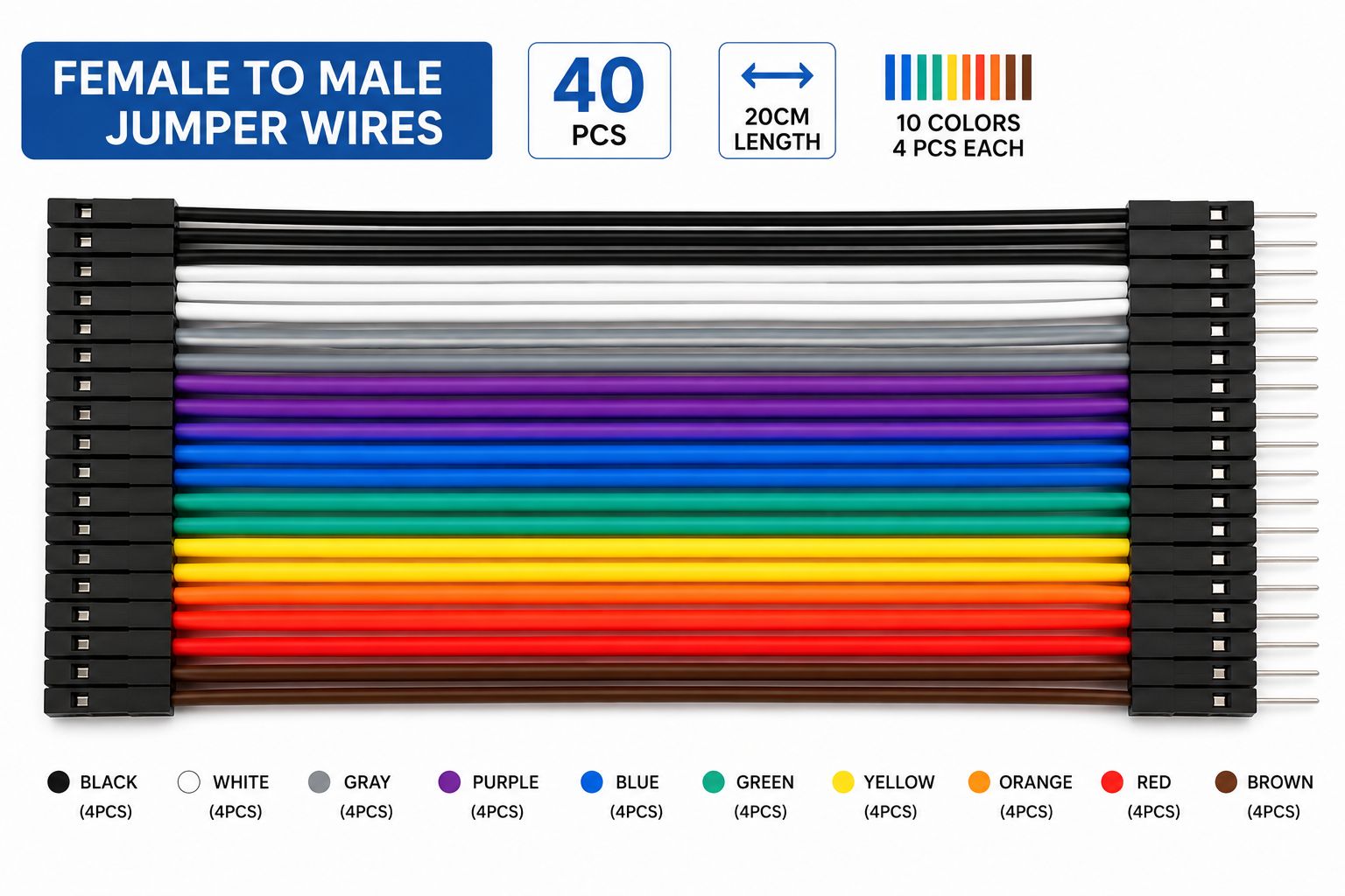 Jumper Wire M-F 40PCS 20cm Male to Female Dupont Cable - Image 4