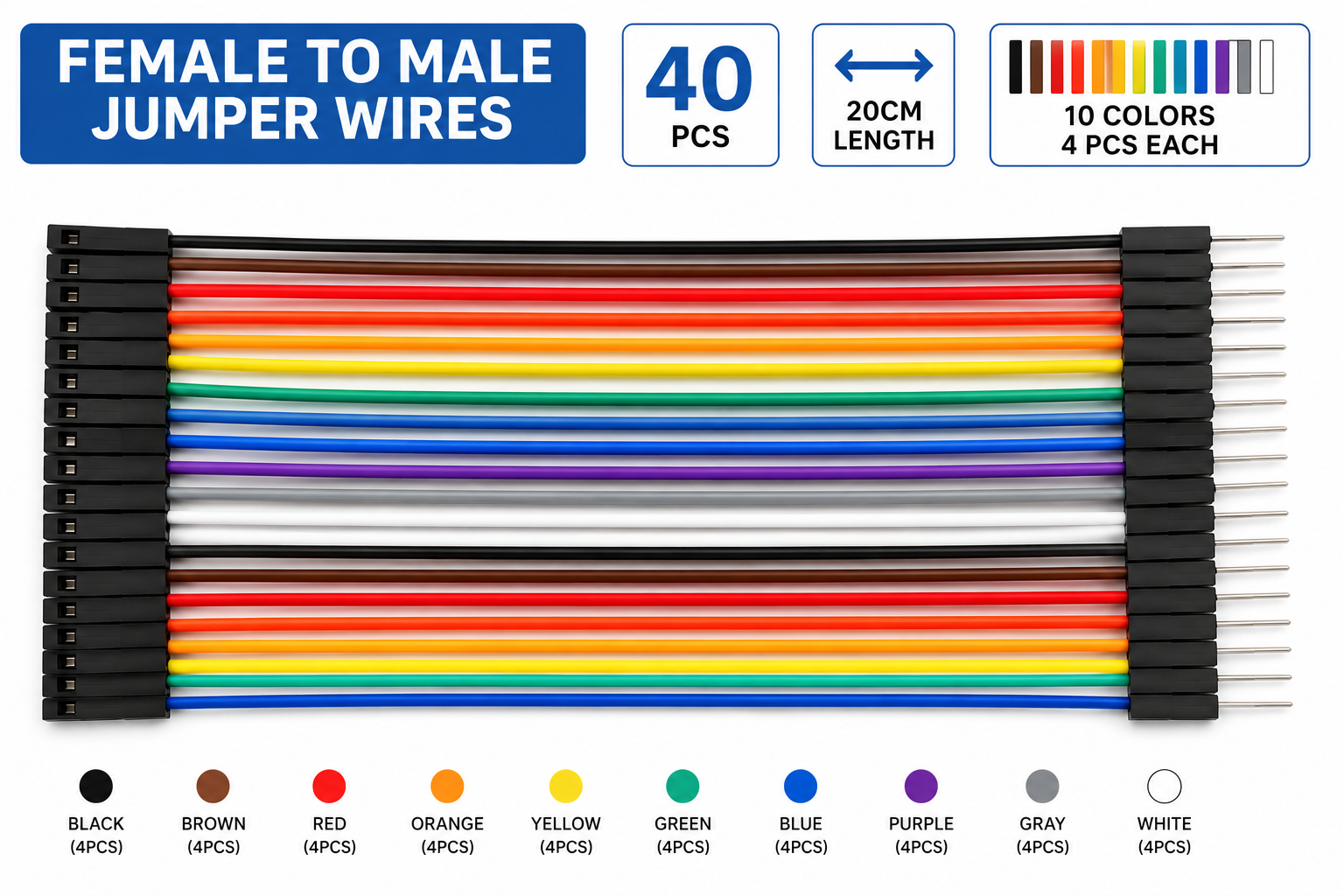 Jumper Wire M-F 40PCS 20cm Male to Female Dupont Cable - Image 3