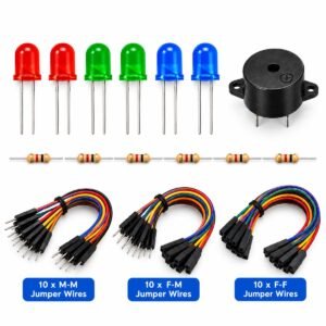 3Electronics Components Kit – LEDs, 220Ω Resistors, Buzzer & Jumper Wires