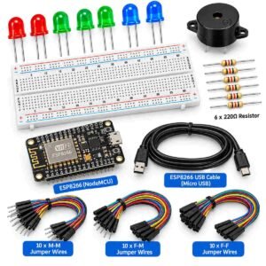 Electronics Starter Kit – ESP8266 NodeMCU, Breadboard, Jumper Wires, LEDs & Resistors